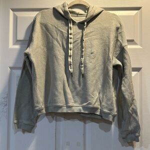 Aerie Light Green Corded Cropped Hoodie Sweatshirt S